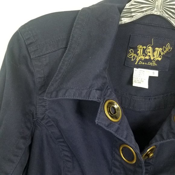 Live A Little L.A.L. Navy Blue Brass Women's Coat Street Moto Jacket - Picture 3 of 8